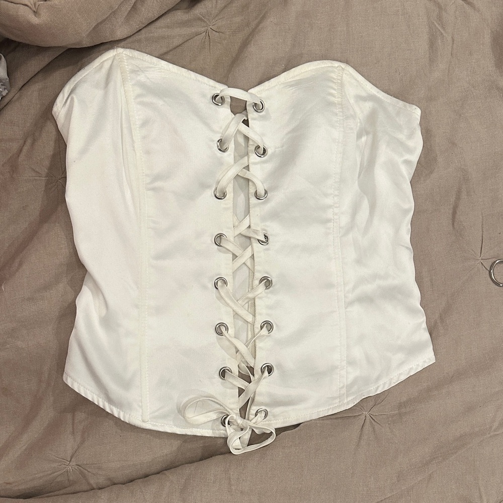White Lace-Up Corset Top